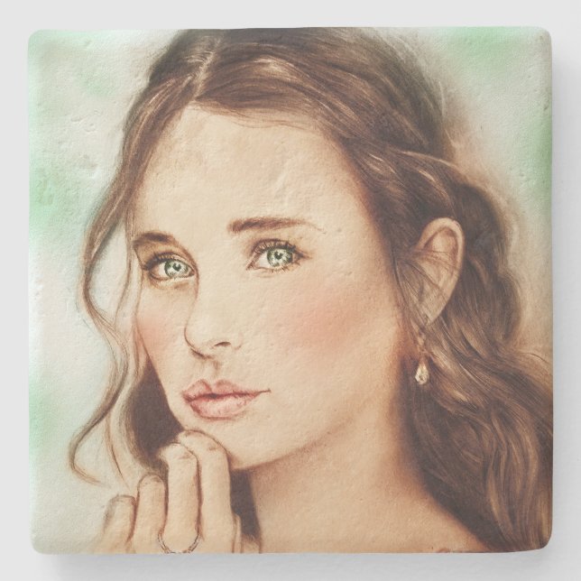 Pretty Elegant Lady Stone Coaster, Vintage Art Coaster (Front)