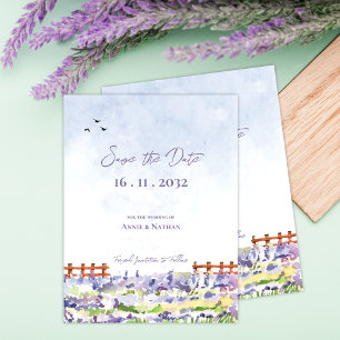 Pretty Elegant Lavender Fields Landscape Wedding Announcement Postcard