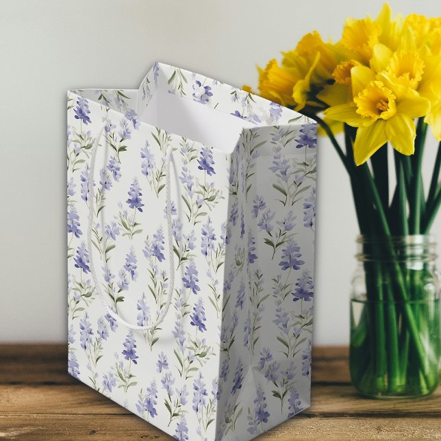 Pretty Elegant Lilac Flower Blue & White Floral  Medium Gift Bag (Creator Uploaded)