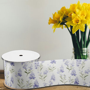 Pretty Elegant Lilac Flower Blue & White Floral  Satin Ribbon