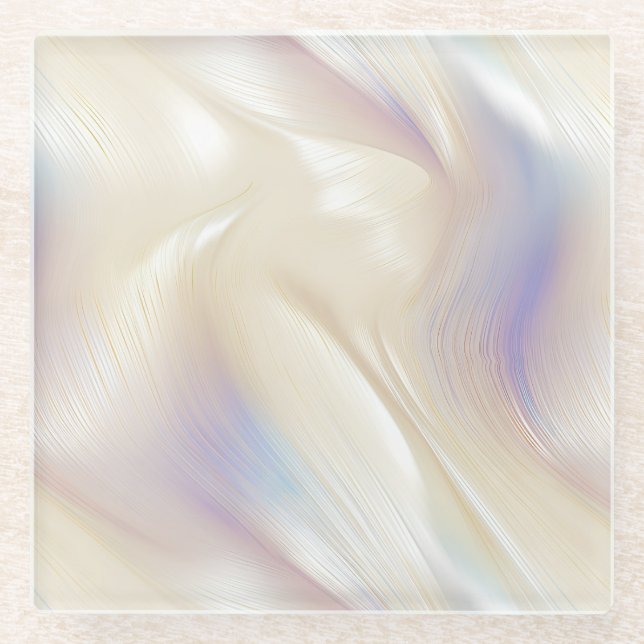 Pretty Elegant Pearl Aqua Blue Purple Swirl Glass Coaster (Front)