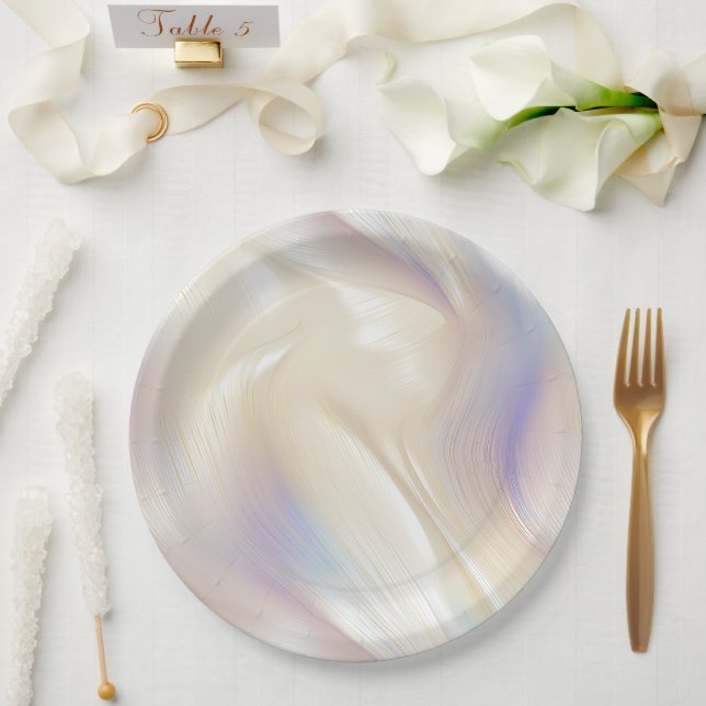 Pretty Elegant Pearl Aqua Blue Purple Swirl Paper Plate (Wedding)
