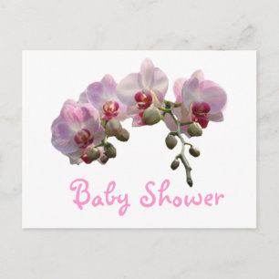 pretty, elegant pink orchid flowers baby shower invitation postcard
