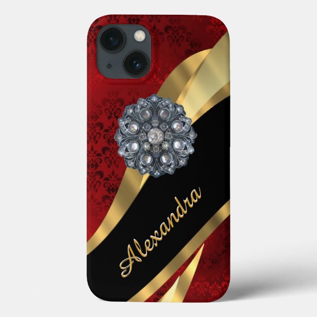 Pretty elegant red damask pattern personalised Case-Mate iPhone case (Back)