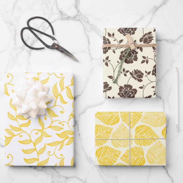 Pretty Elegant Soft Yellow Cream Brown Custom Wrapping Paper Sheet (Front)