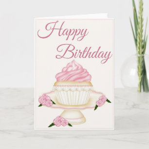 Pretty Elegant Vanilla Cupcake Happy Birthday Card