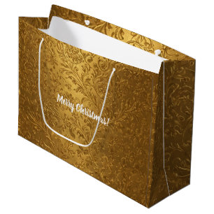 Pretty Elegant Victorian Gold Floral Christmas Large Gift Bag