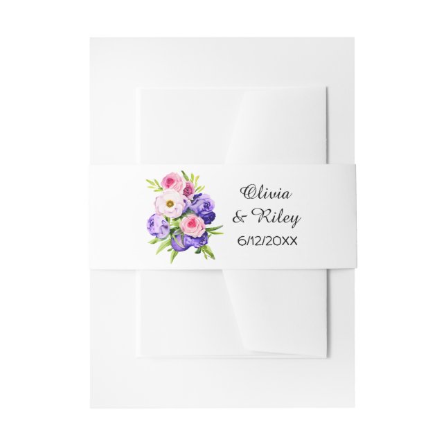 Pretty Elegant Watercolor Flower Bouquet  Invitation Belly Band (Front Example)