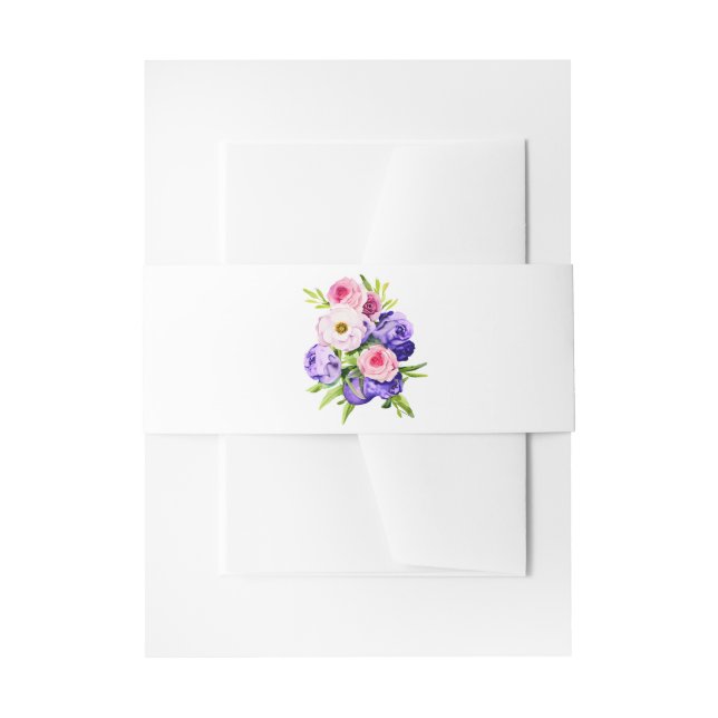 Pretty Elegant Watercolor Flower Bouquet  Invitation Belly Band (Front Example)