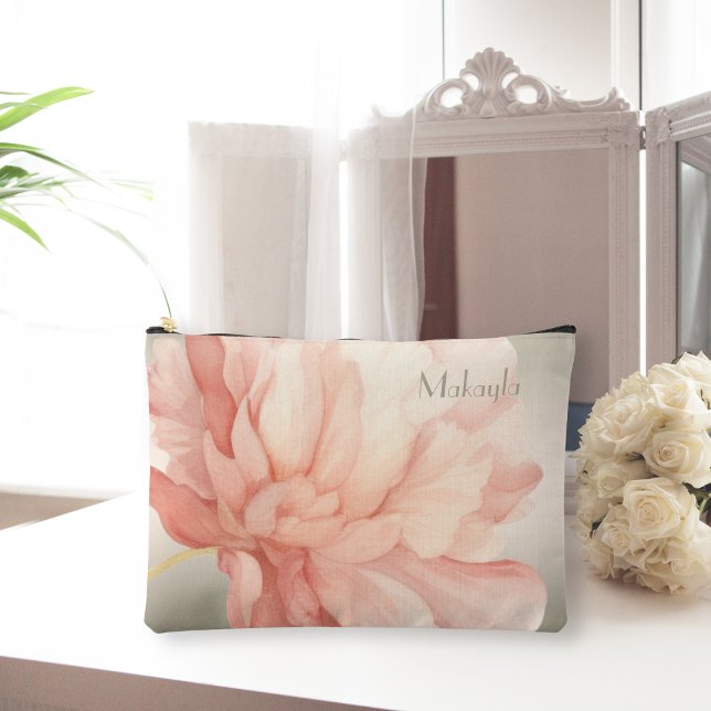 Pretty Elegant Watercolor Peach Peony  Accessory Pouch (Creator Uploaded)