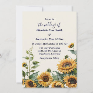 Pretty elegant yellow sunflowers wedding  invitation