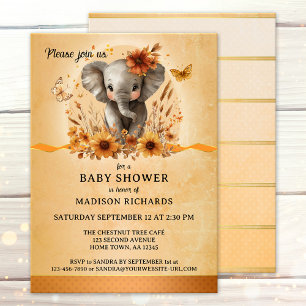 Pretty Elephant Terra Cotta Fall Baby Shower Invitation