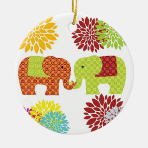 Pretty Elephants in Love Holding Trunks Flowers Ceramic Tree Decoration