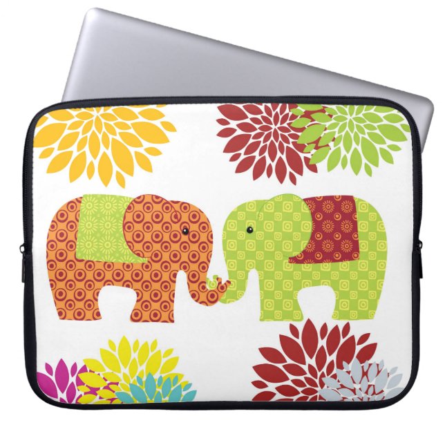 Pretty Elephants in Love Holding Trunks Flowers Laptop Sleeve (Front)