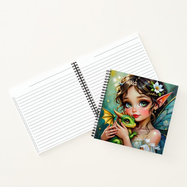 Pretty Elven Fairy and Dragon Personalized Notebook (Inside)