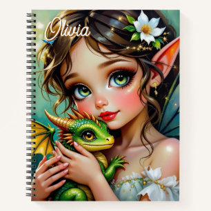 Pretty Elven Fairy and Dragon Personalized Notebook