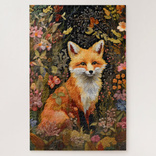 Pretty Embroidered Fox Jigsaw Puzzle