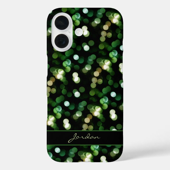 Pretty Emerald Green & Gold Sparkle Lights w/ Name Case-Mate iPhone Case (Back)