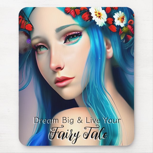 Pretty Enchanted Girl with Flowers | Fairy Tale Mouse Mat (Front)
