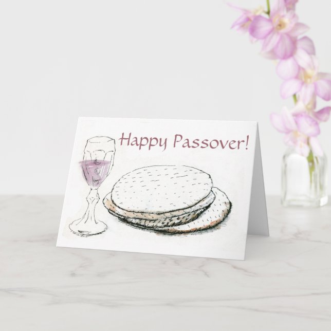 Pretty English Greeting Pesach Passover  Card (Orchid)
