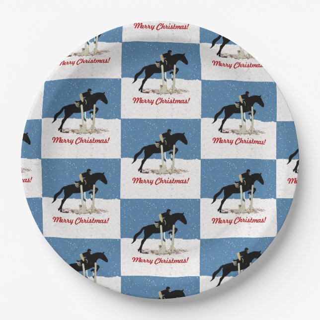 Pretty Equestrian Horse Jumper Christmas Paper Plate (Front)