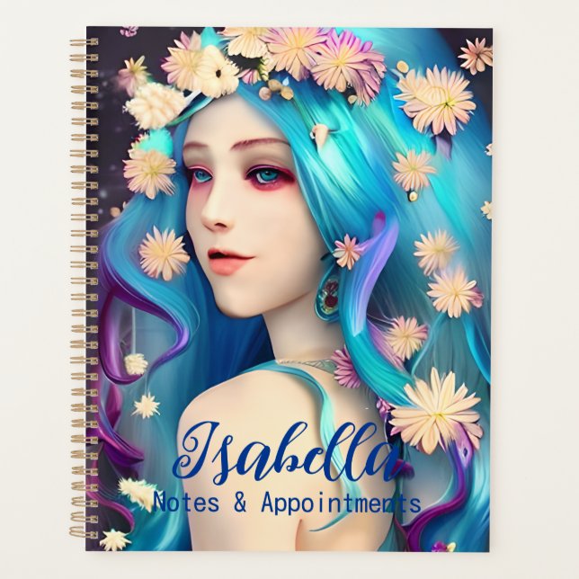 Pretty Ethereal Girl with Flowers Personalised Planner (Front)