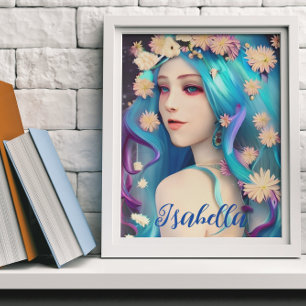 Pretty Ethereal Girl with Flowers Personalised Poster