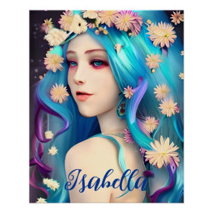 Pretty Ethereal Girl with Flowers Personalised Poster