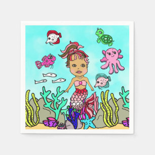 Pretty Ethnic Mermaid Birthday Napkin