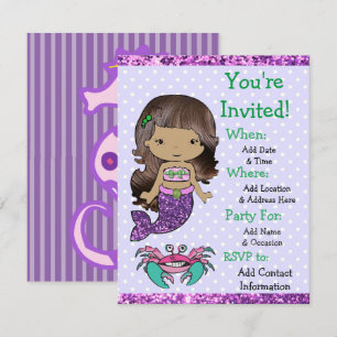 Pretty Ethnic Mermaid Birthday Party Invitations
