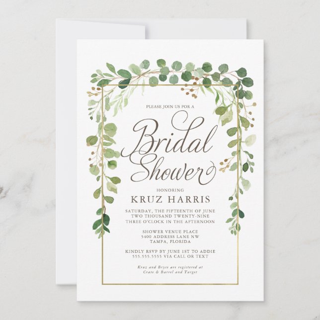 Pretty Eucalyptus Greenery Vine Bridal Shower Invi Invitation (Front)