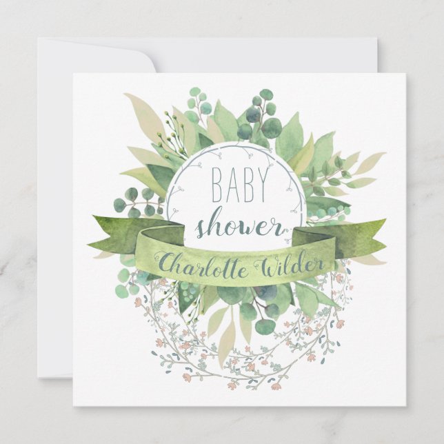 Pretty Eucalyptus Hanging Floral Vines Baby Shower Invitation (Front)