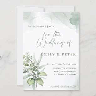 Pretty Eucalyptus Leaves Monogram Greenery Wedding Invitation
