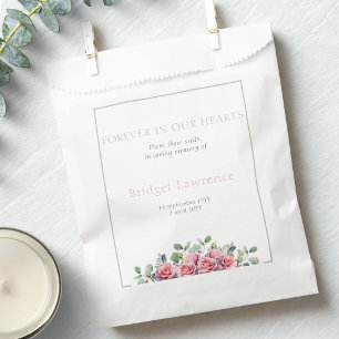 Pretty Eucalyptus Pink Roses Funeral Seed Packet Favour Bags