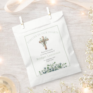 Pretty Eucalyptus Wooden Cross Funeral Seed Packet Favour Bags