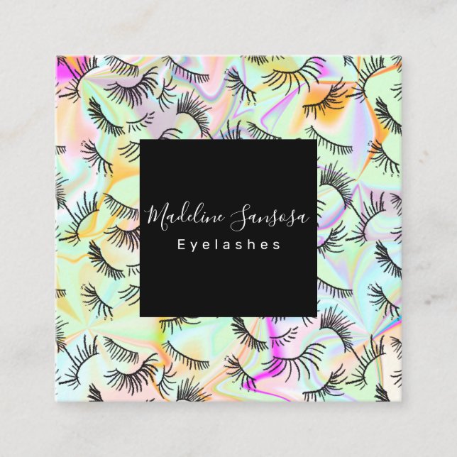 Pretty Eyelash Technician Hologram Eyelashes Square Business Card (Front)