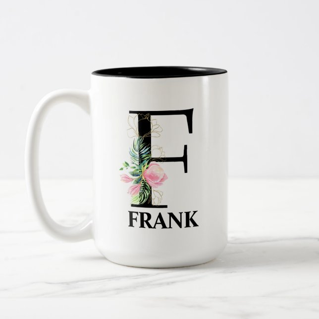 Pretty F Monogrammed Initial Two-Tone Coffee Mug (Left)