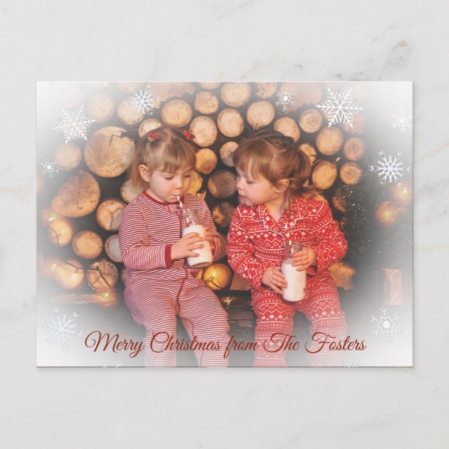 Pretty Faded Snowflake Family Photo Christmas Postcard (Front)