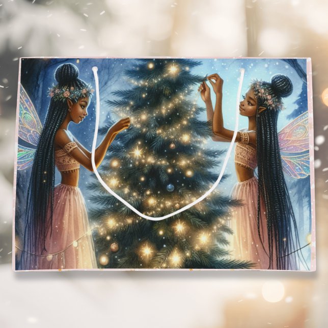 Pretty Fairies  Decorating the Christmas Tree Large Gift Bag (Creator Uploaded)