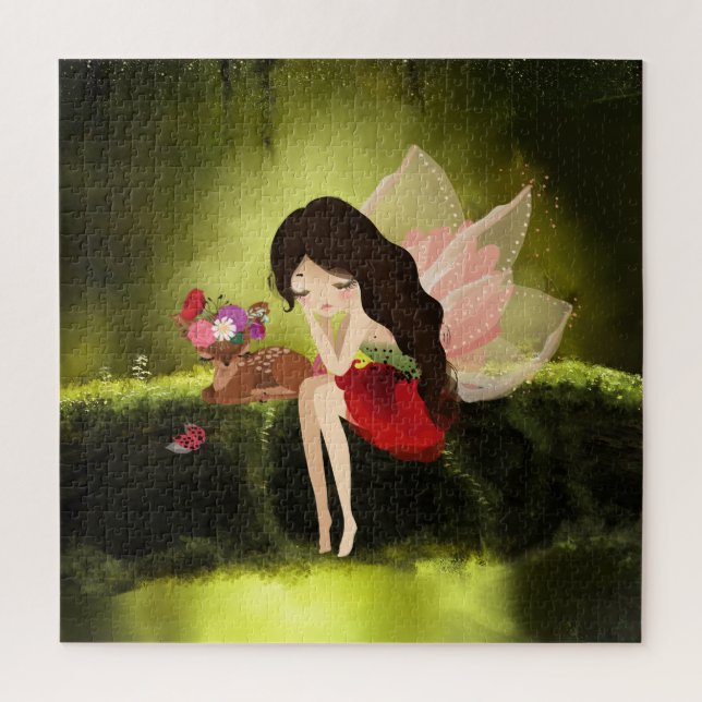 Pretty Fairy And Deer Enchanted Forest  Jigsaw Puzzle (Vertical)