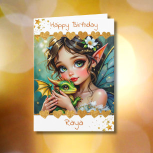 Pretty Fairy and Dragon Themed Girl's Birthday Card