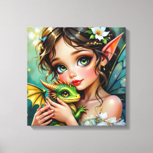 Pretty Fairy and Dragon Themed Girl's Canvas Print
