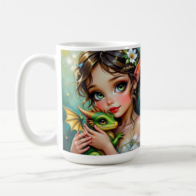 Pretty  Fairy and Dragon Themed Girl's   Coffee Mug (Left)
