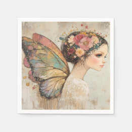 Pretty Fairy Boho Butterfly & Floral Pastel Napkin