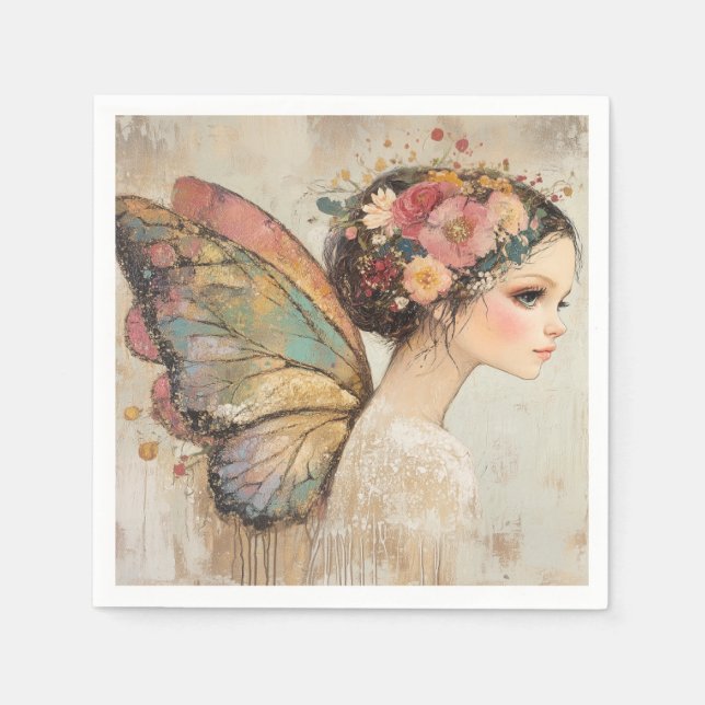 Pretty Fairy Boho Butterfly & Floral Pastel  Napkin (Front)