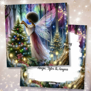 Pretty Fairy Decorating the Christmas Tree Holiday Card