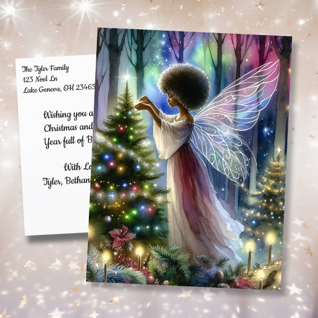 Pretty Fairy Decorating the Christmas Tree  Holiday Postcard (Creator Uploaded)