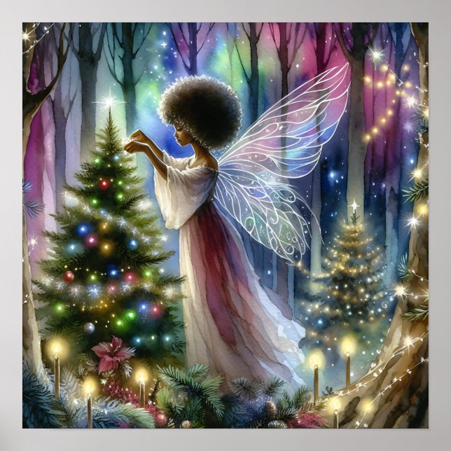 Pretty Fairy Decorating the Christmas Tree  Poster (Front)