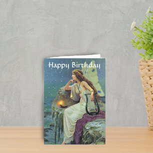 Pretty Fairy Fae Harp Candle Ocean Birthday Card
