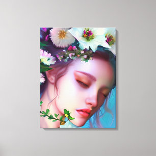 Pretty Fairy Flowers in Hair Fantasy Art   Canvas Print